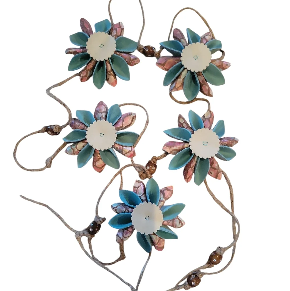 ​ Leather Flower Garland Hand Crafted Christmas Decor Unique Rustic Western
